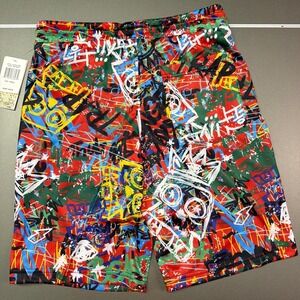 Fresh Prints of Bel-Air Mens Graffiti Mesh Shorts Red Multicolor Small